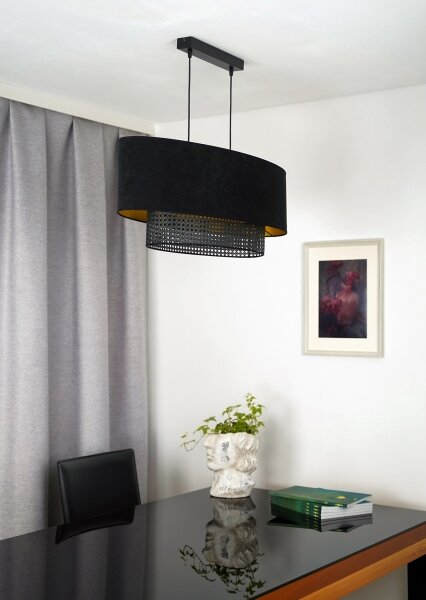 Duolla - Lustr na lanku DOUBLE OVAL RATTAN 2xE27/15W/230V černá/ratan