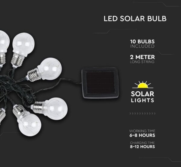 LED Solární řetěz 10xLED/1W/1,2V 1xAA 2 m IP44 3000K 300 mAh