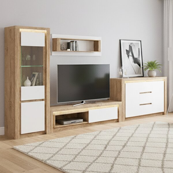 Obývací stěna LIVINIO | 4 díly | 376,5 cm | sestava C | V CENĚ LED LIŠTY | ribbeck/bílá lesk