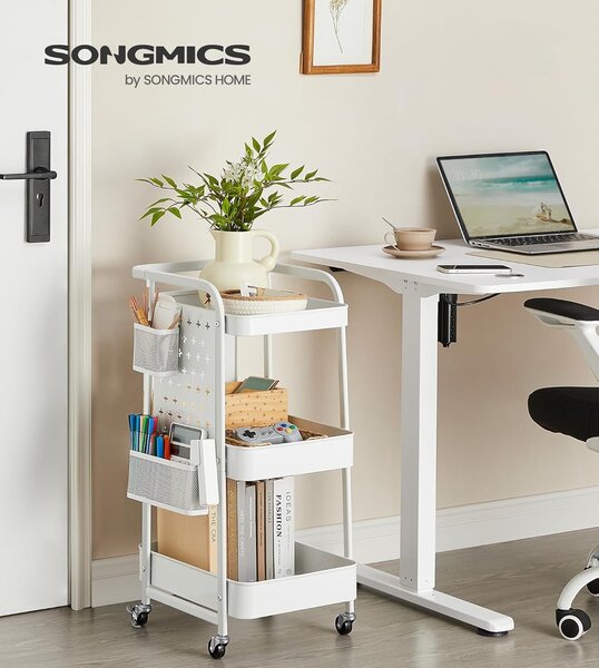 SONGMICS Pojízdný kuchyňský vozík Meshy bílý