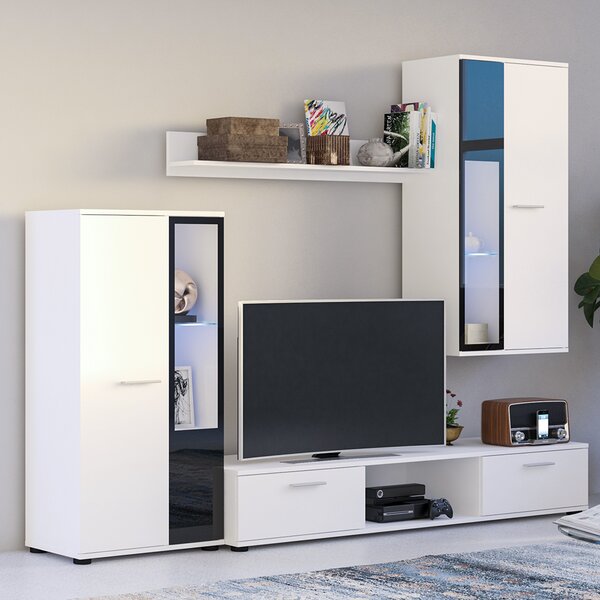 Obývací stěna SALSA + komoda | 235 cm + 140 cm | bílá