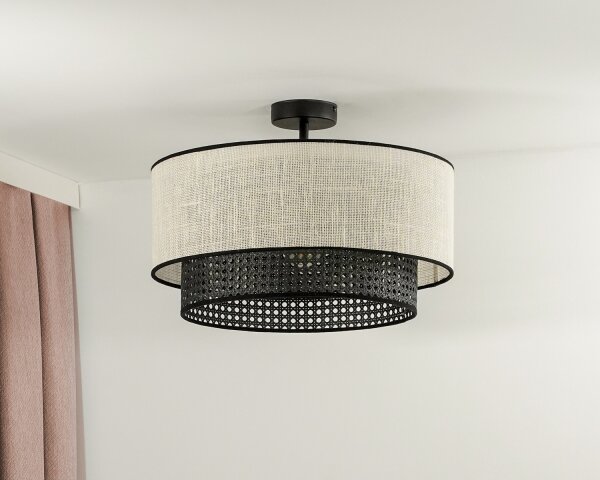 Duolla - Přisazený lustr RATTAN YUTE 1xE27/15W/230V pr. 45 cm krémová/černá
