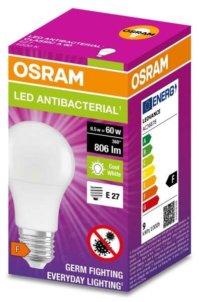 LED Antibakteriální žárovka A60 E27/8,5W/230V 4000K - Osram