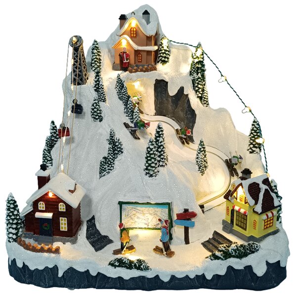 Vánoční vesnička s osvětlením a melodií – lyžování BestBerg BBXS-1001 / 30,5 x 24 x 28,5 cm