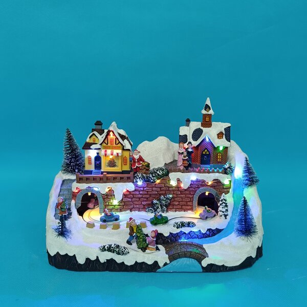 Vánoční vesnička s osvětlením a melodií – vesnička BestBerg BBXS-997 / 32,9 x 19,4 x 22,3 cm / polyresin