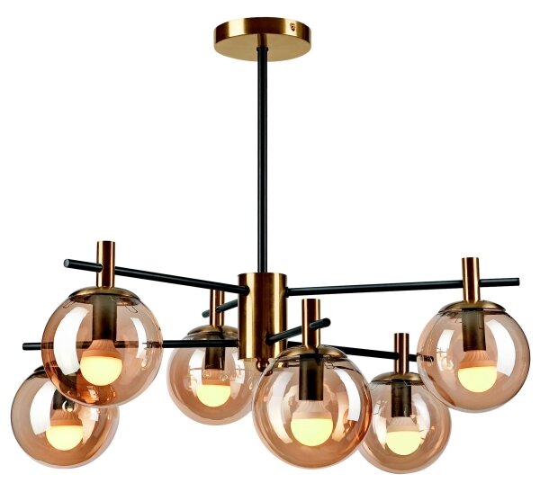 Lustr na tyči LILOU 6xE14/5W/230V zlatá/černá/kouřová béžová