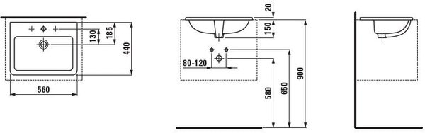 Laufen Pro S umyvadlo 56x44 cm obdélníkový zápustný bílá lesk H8189634001041