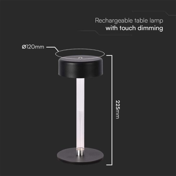 LED Stmívatelná nabíjecí stolní lampa LED/3W/5V 3000-6000K černá