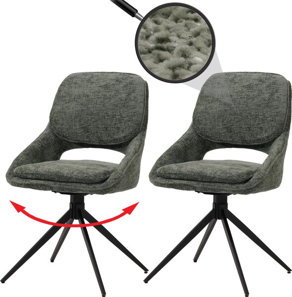 Sada 2 jídelních židlí HWC-N73, kuchyňská židle, otočná s automatickým vrácením, látka/textil šenil (490 g/m²) Oeko-Tex zelená