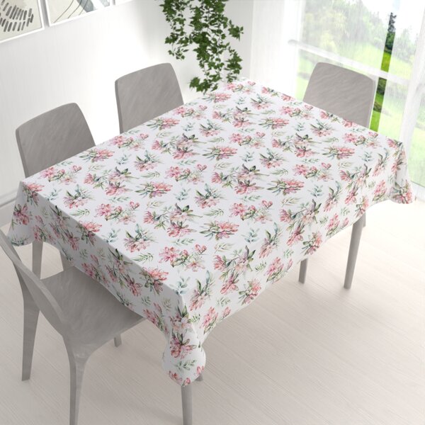 Biante Teflonový obdélníkový ubrus TF-134 Akvarelové květy rododendronu na bílém 50x100 cm
