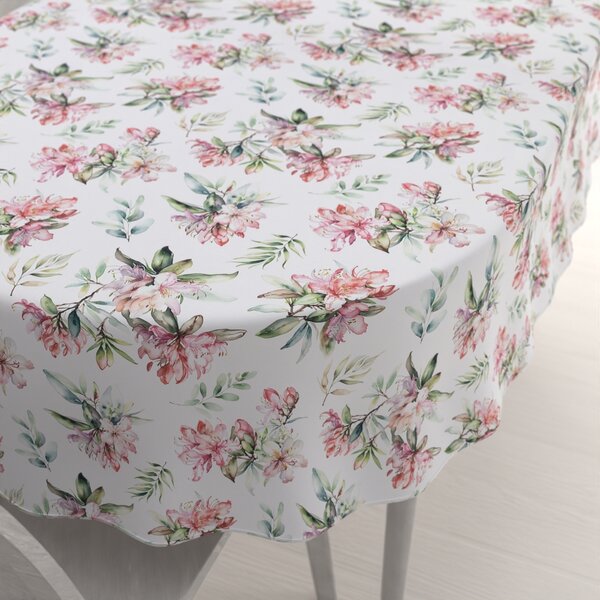 Biante Teflonový oválný ubrus TF-134 Akvarelové květy rododendronu na bílém 50x100 cm