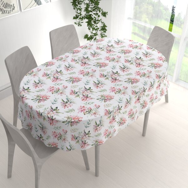 Biante Teflonový oválný ubrus TF-134 Akvarelové květy rododendronu na bílém 50x100 cm
