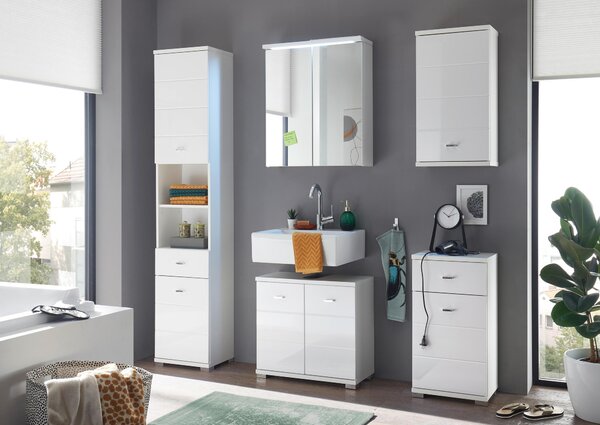 SKŘÍŇKA POD UMYVADLO, vysoce lesklá bílá, bílá, 60/57/31 cm Xora - Koupelnové série
