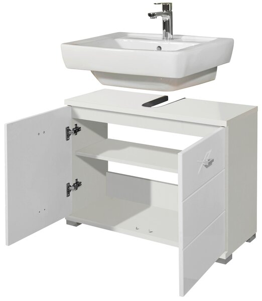 SKŘÍŇKA POD UMYVADLO, vysoce lesklá bílá, bílá, 80/57/31 cm Xora - Koupelnové série