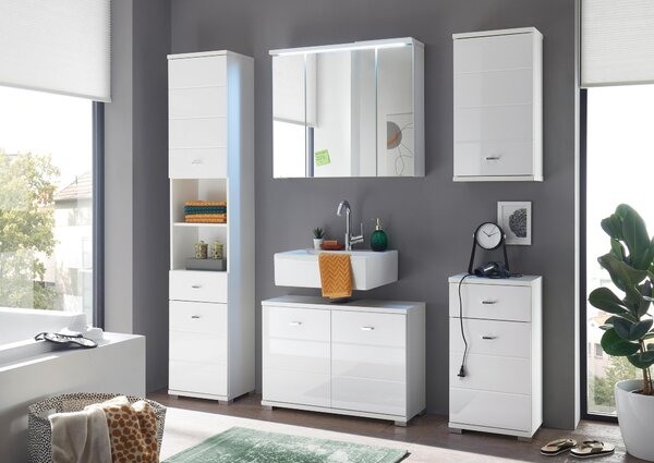 SKŘÍŇKA POD UMYVADLO, vysoce lesklá bílá, bílá, 80/57/31 cm Xora - Koupelnové série