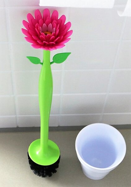 Štětka na WC kytka s beruškou FLOWE POWER VIGAR (barva- bílá/ZELENÁ)