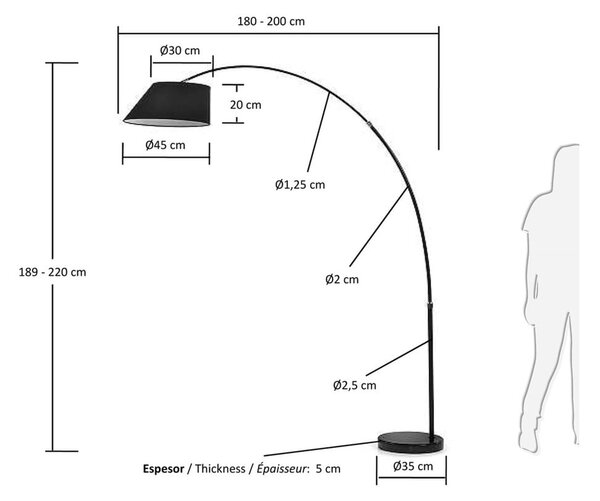 Černá stojací lampa s textilním stínidlem (výška 189 cm) May – Kave Home