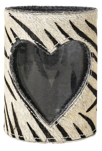 Svícen se srdcem zdobený kůží se vzorem Zebra - 11,5*11,5*16cm - Mars & More