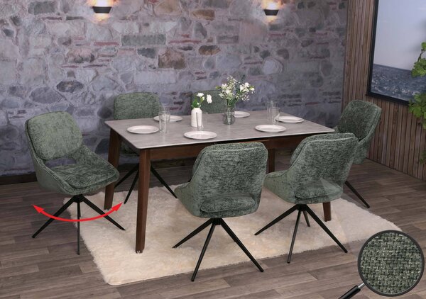 Sada 6 jídelních židlí HWC-N73, kuchyňská židle, otočná, látka/textil šenil (490 g/m²) Oeko-Tex zelená