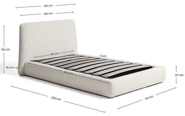 Kave Home Krémová jednolůžková postel Martina 90 x 200 cm s úložným prostorem