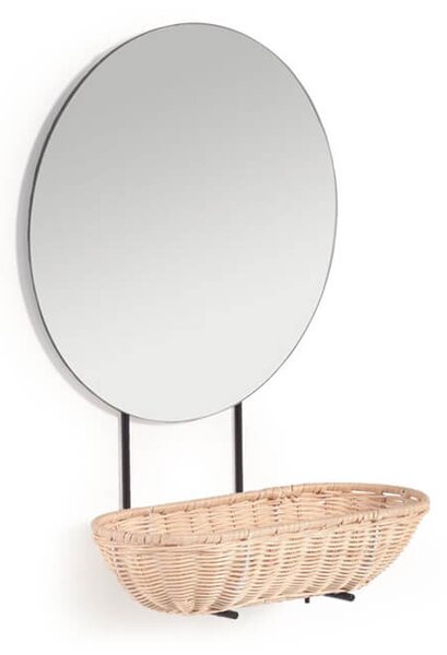 MUZZA Zrcadlo s ratanovou poličkou naibi 44 x 35 cm přírodní