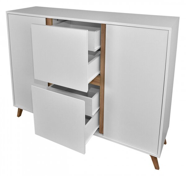 Komoda Wilec K2D4SZ WL03, Barva: Bílá / bílá + dub Craft zlatý 5902928160154