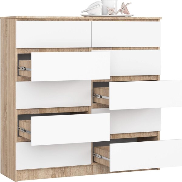 Akord Komoda 10 zásuvek Dub Sonoma / bílá 120x40x121 cm