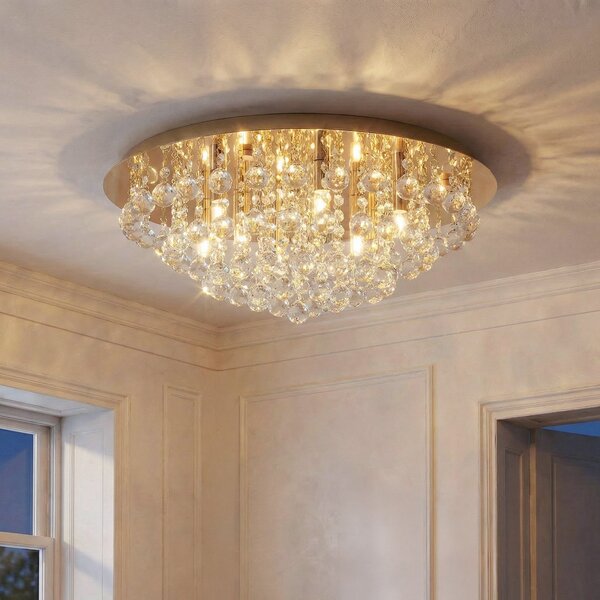 Stropní Lampa Lindby, Gillion, stmívatelné, Zlatá / mosazná, Obývací pokoj, Křišťál, Moderní