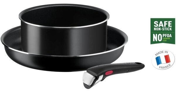 Tefal - Sada nádobí 3 ks INGENIO EASY COOK & CLEAN BLACK