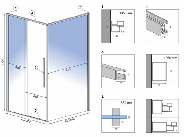 Rea - SOLAR BLACK MAT čtvercový sprchový kout 90 x 90 cm, čiré sklo/černý matný profil, REA-K6412