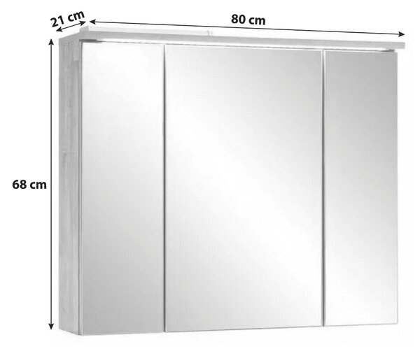 ZRCADLOVÁ SKŘÍŇKA, barvy dubu, 80/68/21 cm MID.YOU - Koupelnové série, Online Only