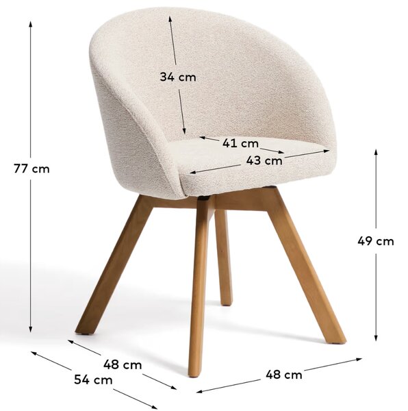 Kave Home Béžová otočná jídelní židle Marvin s přírodní podnoží