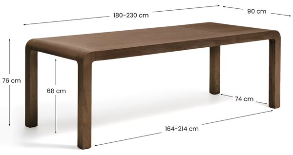 Kave Home Hnědý dřevěný rozkládací jídelní stůl Erisia 180/230 x 90 cm