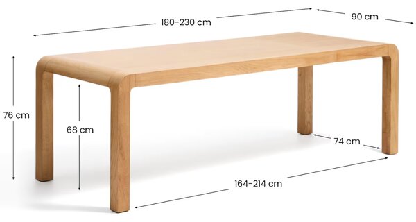 Kave Home Dubový rozkládací jídelní stůl Erisia 180/230 x 90 cm