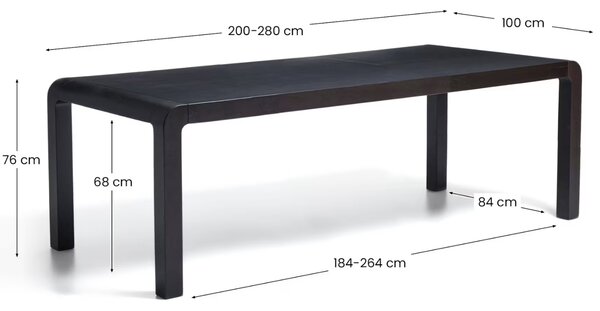 Kave Home Černý dřevěný rozkládací jídelní stůl Erisia 200/280 x 100 cm