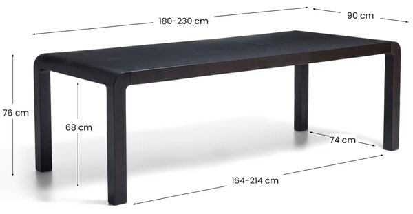 Kave Home Černý dřevěný rozkládací jídelní stůl Erisia 180/230 x 100 cm
