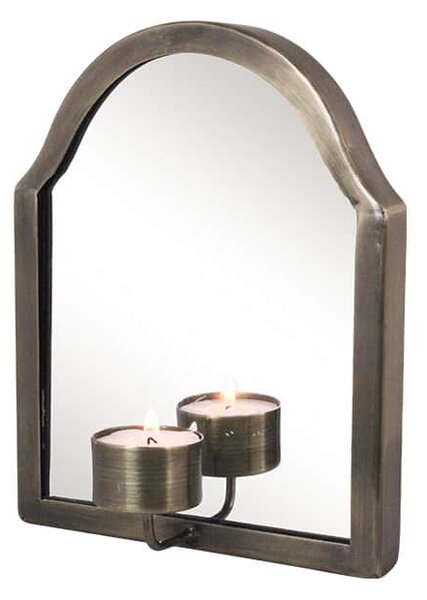 Nástěnné zrcadlo se svícnem Antique Brass 20 cm