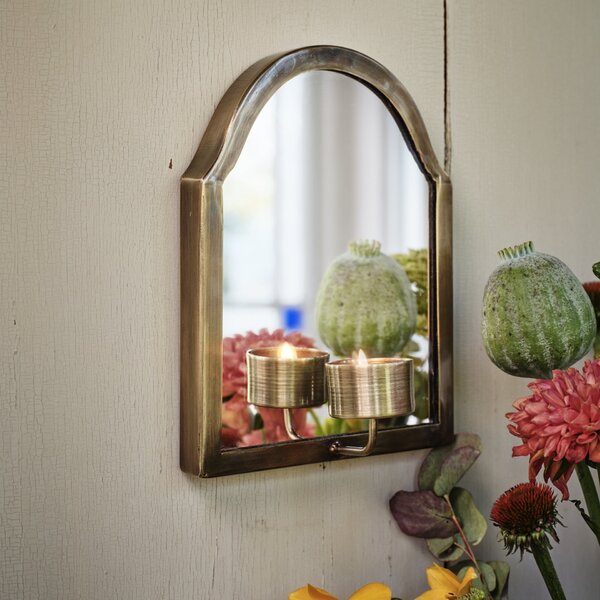 Nástěnné zrcadlo se svícnem Antique Brass 20 cm