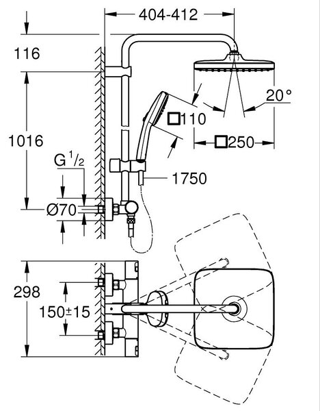 GROHE Vitalio Comfort 250 - Sprchový systém s termostatem na zeď, černá matná 266962431