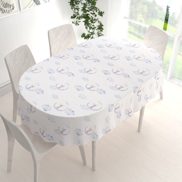 Biante Dětský bavlněný oválný ubrus Sandra SA-579 Myšky mezi modrými obláčky 50x100 cm