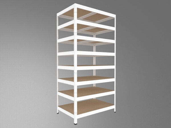 Kovový regál Biedrax 35 x 60 x 210 cm, bílý, 8 polic MDF, nosnost 200 kg na polici