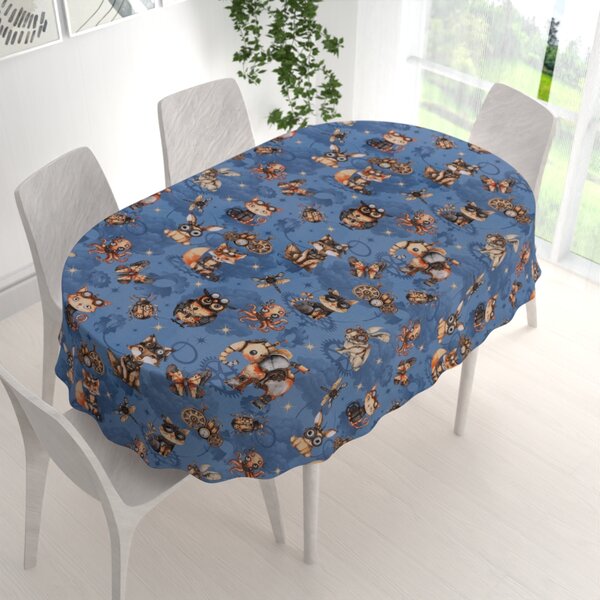 Biante Dětský bavlněný oválný ubrus Sandra SA-581 Zvířátka vynálezci na modrém 50x100 cm