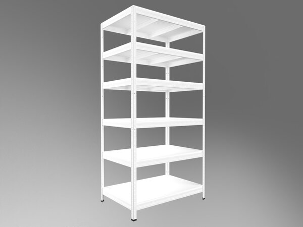 Regál do garáže Biedrax 35 x 120 x 210 cm, bílý, 6 polic bílé lamino 12mm, nosnost 200 kg na polici