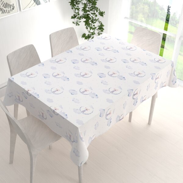 Biante Dětský bavlněný obdélníkový ubrus Sandra SA-579 Myšky mezi modrými obláčky 50x100 cm