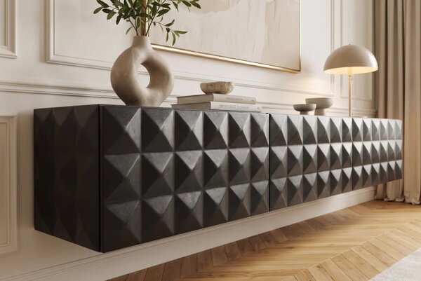Massive home | Závěsný televizní stolek VULCANO 160 CM černý masiv mango