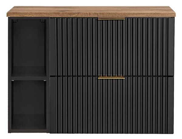 Koupelnová skříňka ADEL BLACK 80 cm s deskou a černým regálem