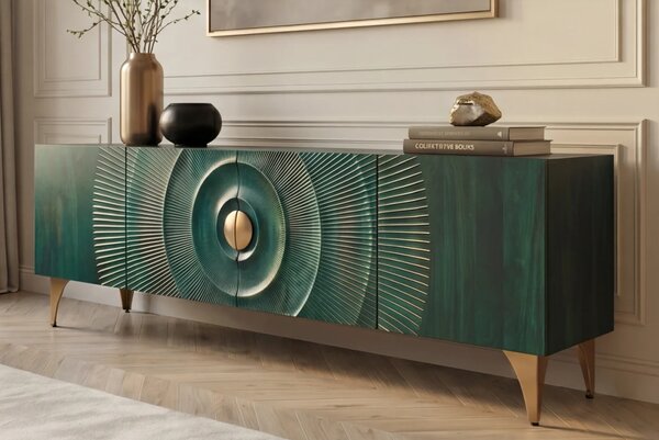 Massive home | Televizní stolek GOLDEN SUNSET 180 CM tyrkysový masiv mango