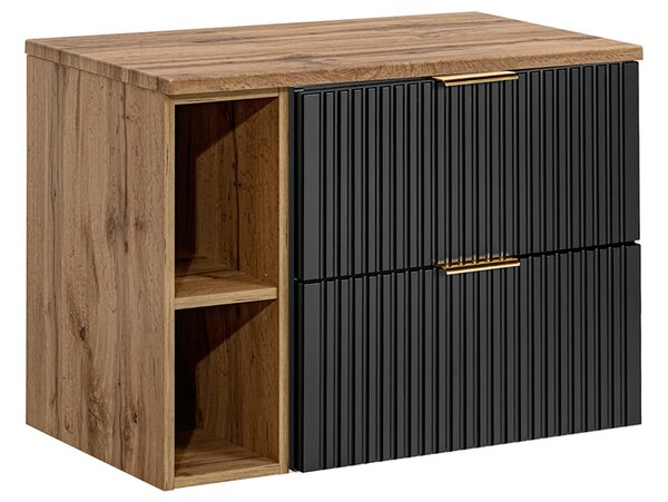 Koupelnová skříňka ADEL BLACK 80 cm s deskou a regálem Dub Wotan