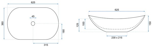 Rea Royal, umyvadlo na desku 625x360x150 mm, černá-bílá, REA-U6600