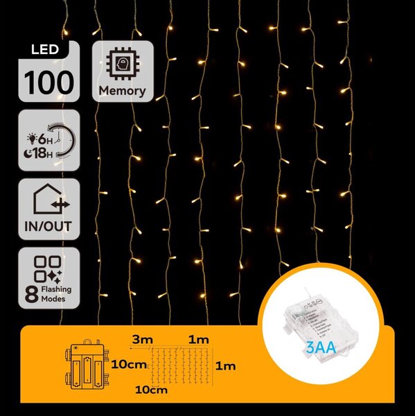 Aigostar - LED Venkovní vánoční řetěz 100xLED/8 funkcí 3xAA 4x1m IP44 teplá bílá